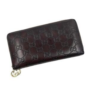 Gucci Vintage Leather Interlocking GG Logo Guccissima Long Zip Around Wallet